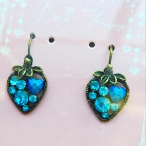 Belle Femme Blue Strawberry Heart Dangle Hook Earrings NWT